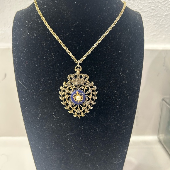 Whiting & Davis Jewelry - Whiting & Davis Vintage Gold and Blue Pendant